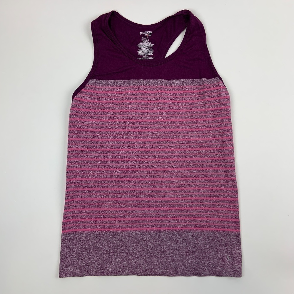 Danskin Now Tank Top Womens XS Racerback Purple Pink Stripes